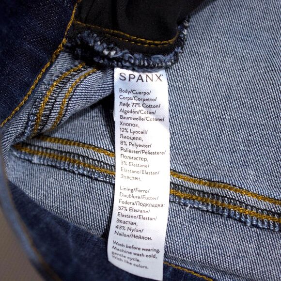 Spanx High Waist Denim Jeans Jegging Dark Wash Stretch Raw Hem Women Size M (J4) - Picture 7 of 11